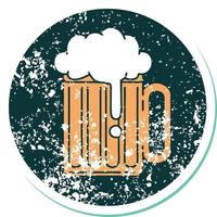 iconic distressed sticker tattoo style image of a beer tankard vector