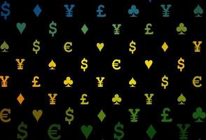 Dark multicolor, rainbow vector template with poker symbols.