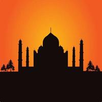 puesta de sol con ilustración de vector de silueta tajmahal, agra, uttar pradesh, india