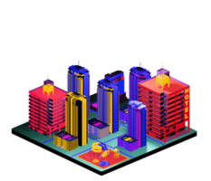 edificio isométrico en estilo retro png