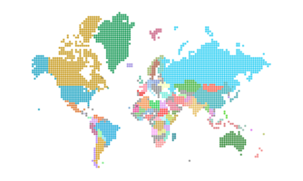 puntos del mapa mundial. plantilla de mapa mundial con continentes, américa del norte y del sur, europa y asia, áfrica y australia png