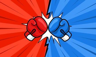 In the battle between red and blue Red gloves and Blue gloves collide. Red vs Blue. Red and blue battle. vector