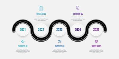 infografía de ruta sinuosa que muestra datos de la línea de tiempo de la empresa durante 5 años vector