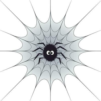 Cartoon Halloween spider on a spider's web