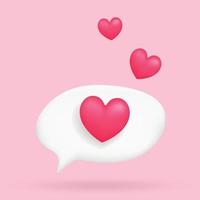 3d notificación de redes sociales amor como icono de corazón en pin blanco aislado sobre fondo rosa. representación 3d ilustración vectorial vector