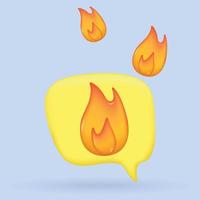 3d social media notification fire like flame icon in yellow pin isolated on blue background with 3D rendering. Vector illustration