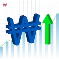 south korean won currency market value rising 3d icon with bar graph background vector