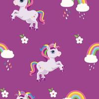 Seamless pattern with unicorns flowers and rainbows vector