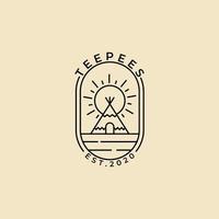 teepees indian camp  badge logo line art  icon template design vector