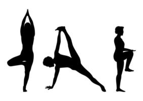 posiciones de yoga, meditación, paquete de silueta deportiva, vector aislado