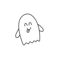garabato de personaje de dibujos animados fantasma de halloween. lindo fantasma sonríe y muestra la lengua. ilustración aislada de vector de contorno dibujado a mano sobre fondo blanco.
