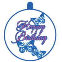 Happy birthday template, frame, ball. Butterflies, lettering. png