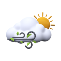 sonniger und windiger Tag. Wettervorhersage-Symbol. meteorologisches Zeichen. 3D-Rendering. png