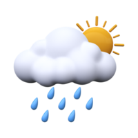 sonniger und regnerischer Tag. Wettervorhersage-Symbol. meteorologisches Zeichen. 3D-Rendering png