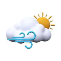soleggiato e ventoso giorno. tempo metereologico previsione icona. meteorologico cartello. 3d rendere. png
