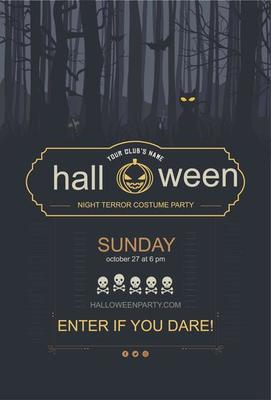 Halloween vertical background with pumpkin, haunted house and full moon. Flyer or invitation template for Halloween party.