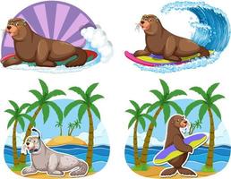 Set of different sea lions cartoon characters vector