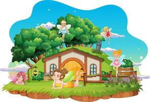 Faires at hobbit house on white background vector