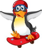 Cute penguin cartoon character skateboarding vector