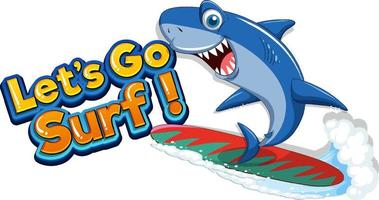 Cute shark surfing cartoon icon vector