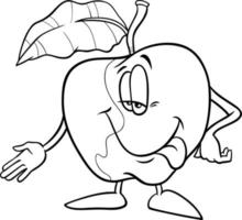 caricatura, manzana, fruta, cómico, carácter, colorido, página vector
