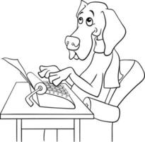 cartoon writer or poet dog with typewriter coloring page vector