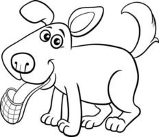 Perro de dibujos animados personaje cómico con zapatilla página para colorear vector
