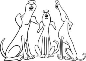 dibujos animados ladrando o aullando perros personajes página para colorear vector