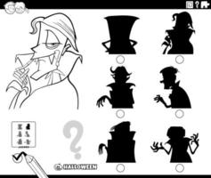 juego de sombras con vampiro de dibujos animados en halloween página para colorear vector