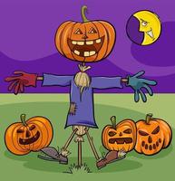 cartoon scarecrow and Halloween pumpkins vector