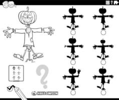 shadows game with cartoon scarecrow coloring page vector