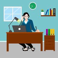 Vector illustration the woman is working when she is on the phone