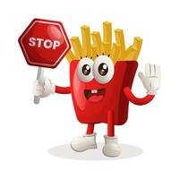 Cute french fries mascot holding stop sign, street sign, road sign vector