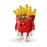 Cute french fries mascot crying vector