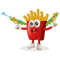 Cute french fries mascot playing with water gun toy vector