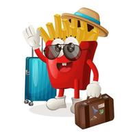 Cute french fries mascot on vacation vector