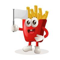Cute french fries mascot waving white empty flag vector