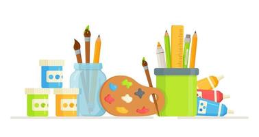 Vector illustration of a set of drawing tools. A set of vector elements of art school education.