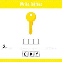 Educational game for kids. Crossword Key. Guess the word. Education developing worksheet. vector