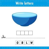 Educational game for kids. Crossword Bowl. Kitchen utensil. Guess the word. Education developing worksheet. vector
