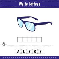 Educational game for kids. Crossword Glass. Guess the word. Education developing worksheet. vector