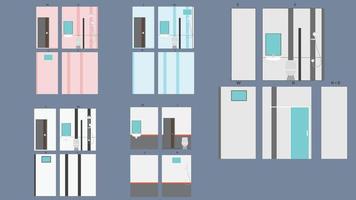 Vector or Illustration of Interior design of tiles in the bathroom. Various views of the four-sided layout.