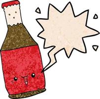 cartoon beer bottle and speech bubble in retro texture style vector