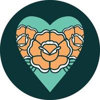 iconic tattoo style image of a heart and flowers vector