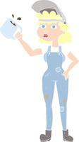 flat color illustration of woman in dungarees vector