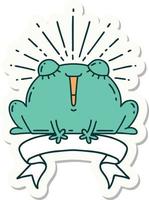 sticker of a tattoo style happy frog vector