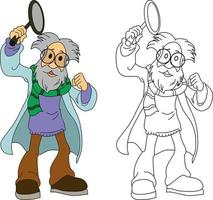 imagen vectorial del viejo profesor de dibujos animados vector