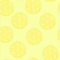 Seamless pattern with hand drawn lemon slices on the yellow background. vector