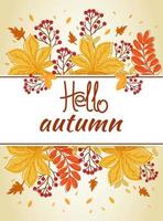 Hello autumn. Banner, poster, card.Autumn leaves, branch with berry. vector