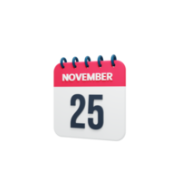 icono de calendario realista de noviembre fecha renderizada 3d 25 de noviembre png